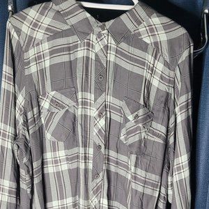 Grey and Pink Plaid Button up Shirt